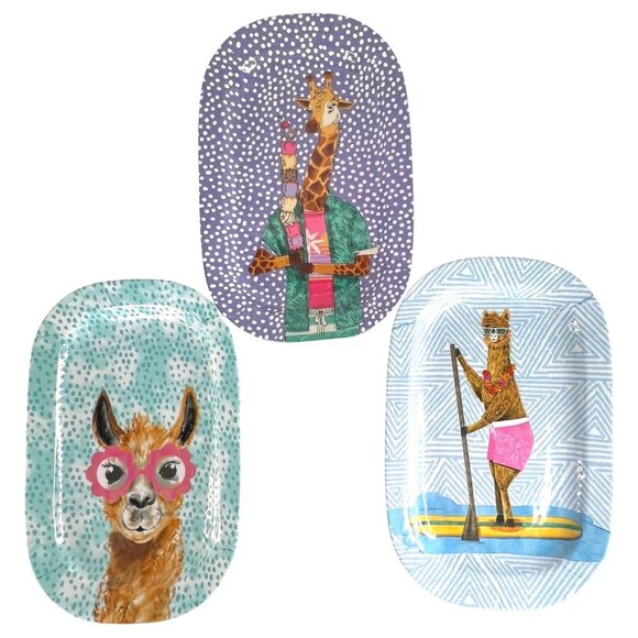 Novogratz Other - Set Of 3 Novogratz Rectangular Melamine Plates Llama Glasses Giraffe Ice Cream